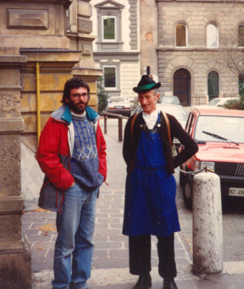 Fraz Thaler con l'editore David Casagrande, Bolzano 1989 (www.carloromeo.it)